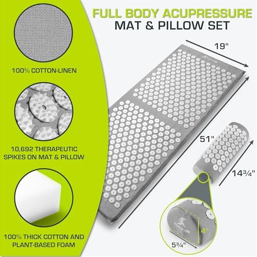 ProsourceFit Acupressure Mat and Pillow Set for Back/Neck Pain Relief and Muscle Relaxation, XL - Grey/White - Image 2