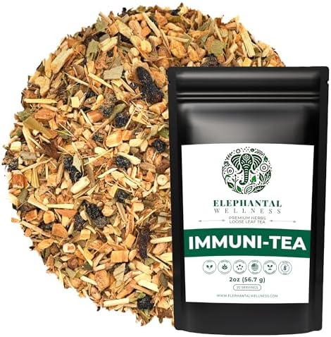 Elephantal Wellness Premium Immuni-Tea | Immune System & Respiratory Support with Reishi, Clove, Echinacea & Elderberry | Handmade, Caffeine-Free, Non-GMO Loose Leaf Blend, 2oz, 20 Servings by Unknown