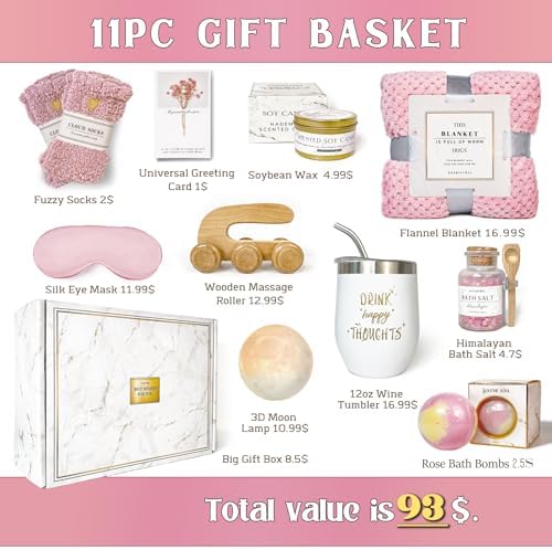 AHAGIFTREE Birthday Gifts,self Care,11PC Care Package with Moon Lamp,Get Well Soon Gift Baskets for Women After Surgery,Condolences Gift Basket for Loss,Sympathy Baskets for Friend,mom (Pink) - Image 3