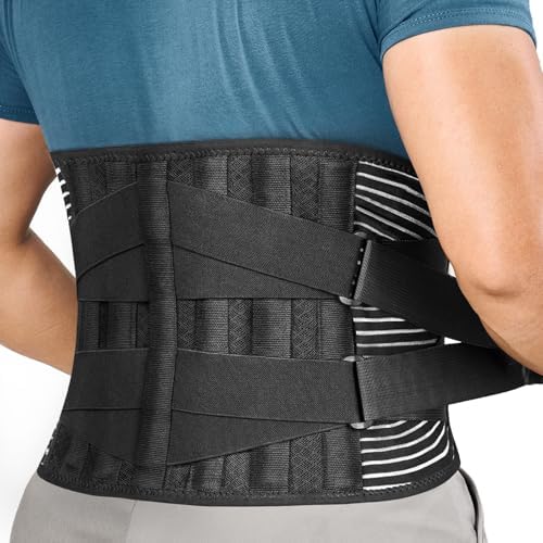 FREETOO Back Braces for Lower Back Pain Relief with 6 Stays, Breathable Back Support Belt for Men/Women for work , Anti-skid lumbar support belt with 16-hole Mesh for sciatica(L) by FREETOO