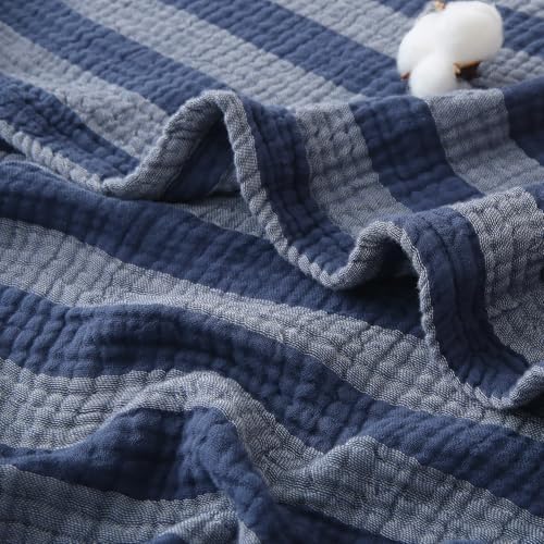EMME Cotton Muslin Blanket Couch 4-Layer Breathable Gauze Soft Lightweight Bed Blankets Adults Dark Navy Throw XL (50" x 70") by EMME