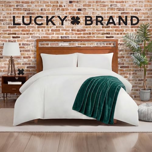 Lucky Brand Solid Plush Throw Blanket, 50"x70", Dark Green - Image 4