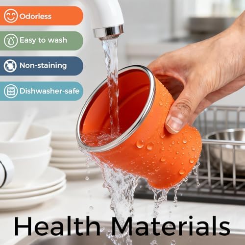 TakeToday Collapsible Cup 8 oz, Foldable with Lid for Travel, Orange - Image 4