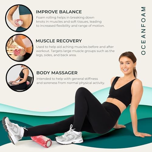 Oceanfoam Ripple Travel Foam Roller (11" x 3.35") Firm Mini Foam Roller for Physical Therapy, Deep Tissue Massage, Back Pain - High Density, Ergonomic Wave Textured - Yoga, Exercise (Red Marbled) - Image 6