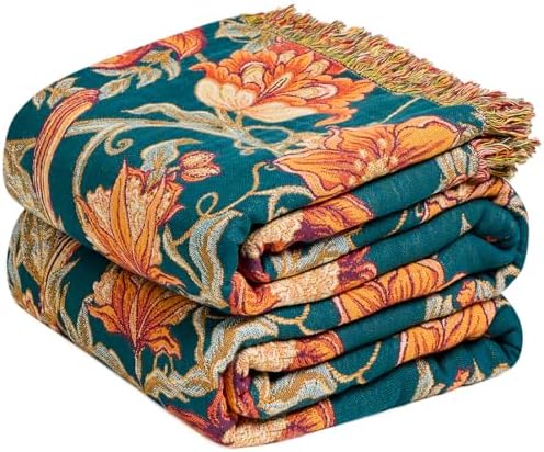 MSGKV Boho Throw Blanket 60"x80" 100% Cotton Floral Bird Blanket Couch Bed by MSGKVHomeTextiles