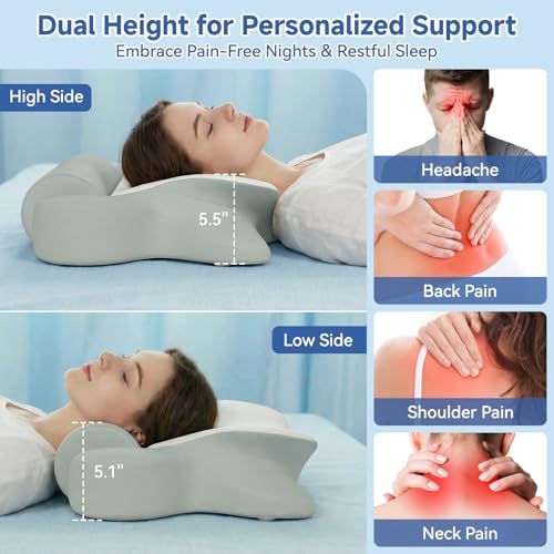 Cervical Neck Pillow for Pain Relief & Sleeping, Ergonomic Posture Pillow Neck Support, Cooling Memory Foam Pillow with Roll Pillow, Orthopedic Contour Pillow for Side Back Stomach Sleepers, Grey - Image 6