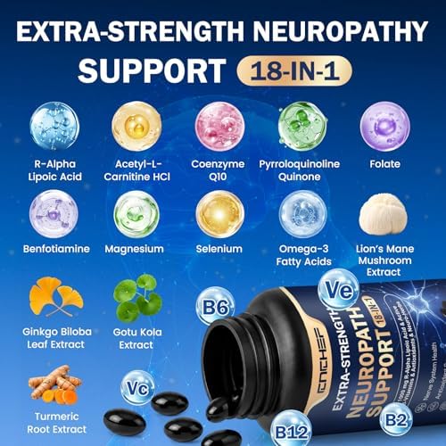 Neuropathy Support Nerve Supplement – 1000mg Advanced R-Alpha Lipoic Acid, L-Carnitine, Benfotiamine, PQQ,CoQ10,Magnesium & B-Complex for Nerve Health,Antioxidant & Cellular Energy,Vegan 120 Capsules - Image 3