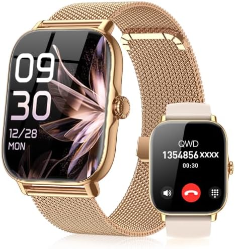 Smart Watch for Women Men- Answer/Make Call, IP68 Waterproof Fitness Tracker with Sleep Monitor,Smartwatch for Andriod iPhone Compatible (Warm Gold Case w/Champagne & Vintage Gold Band, 1.91) by PayBay