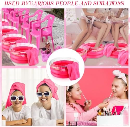 Fanfanwin 12 Pcs Inflatable Foot Spa Kit for Girls with Towels, Rose Red - Image 7