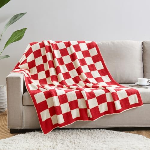 CozeCube Christmas Red Reversible Checkered Knit Throw Blanket 50"x60" - Image 5