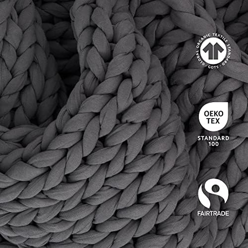 Bearaby Cotton Hand-Knit Weighted Blankets for Adults - Chunky Knit Blanket - Sustainable, Breathable, Organic, Cooling Weighted Blanket - Machine Washable (Asteroid Grey, 10 lbs, 40"x64") - Image 4