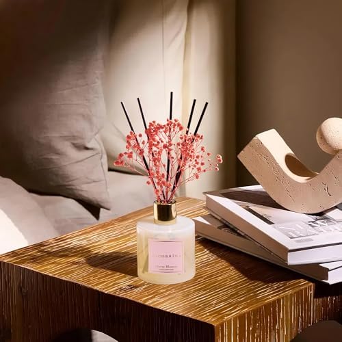COCORRÍNA Reed Diffuser - Cherry Blossom 6.7 Fl.oz Reed Diffuser Set with Sticks & Preserved Baby's Breath, Reed Diffuser for Home Bathroom Shelf Decor - Image 4