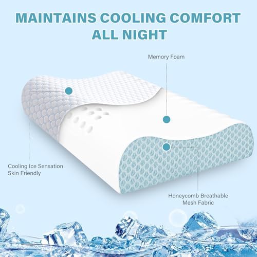 Memory Foam Cooling Bed Pillows for Sleeping, Ergonomic Cervical Pillow for Neck and Shoulder Pain Relief, Adjustable Cold Pillow,with Pillowcase（Blue） - Image 6
