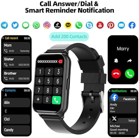 Smart Watch Fitness Tracker Make/Answer calls for Women Men with Heart Rate Blood Oxygen Sleep Monitor Sports Modes Step Calorie Counter IP68 Waterproof for Android Phones iPhone (Rectangle, Black) - Image 3