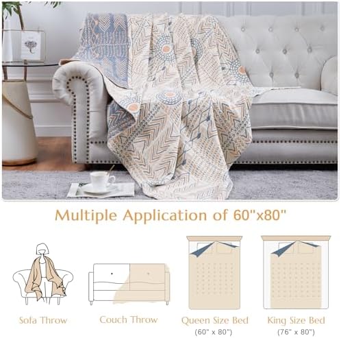 jinchan 100% Cotton Muslin Blanket Twin Boho Blanket 60x80 Orange Multi - Image 5