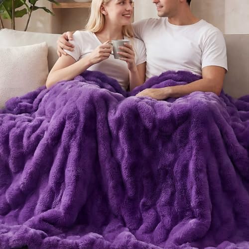 ORINOVA Purple Cozy Thick Throw Fuzzy Blanket for Couch Fluffy Faux Fur Blankets for Bed Living Room Women Gift Home Decor 60x80 by ORINOVA
