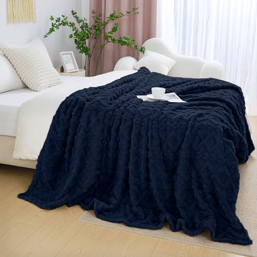 Aganear Fleece Throw Blanket for Couch Sofa 60"x80" Navy - Image 3