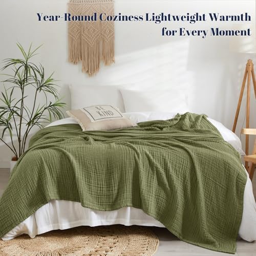 PHF 100% Cotton Muslin Blanket Queen Size 90"x90", 4-Layer Lightweight Gauze Throw, Breathable Cloud-Soft Minimalist Blanket for Bed, Couch, Camping & Baby, Olive Green, Ideal Gift - Image 5