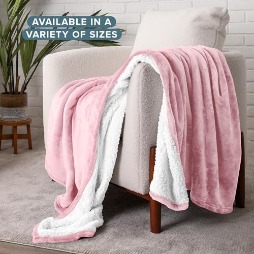 Bare Home Sherpa Fleece Blanket (Full/Queen, Light Pink) - Image 2