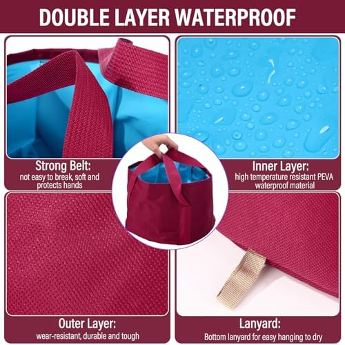 FillTouch 12 Pcs 15L Foldable Foot Soaking Tub Kit Portable Foot Bath Tub for Soaking Feet with Towel and Storage Bag Soak Spa Bucket for Travel Camping (Claret) - Image 3