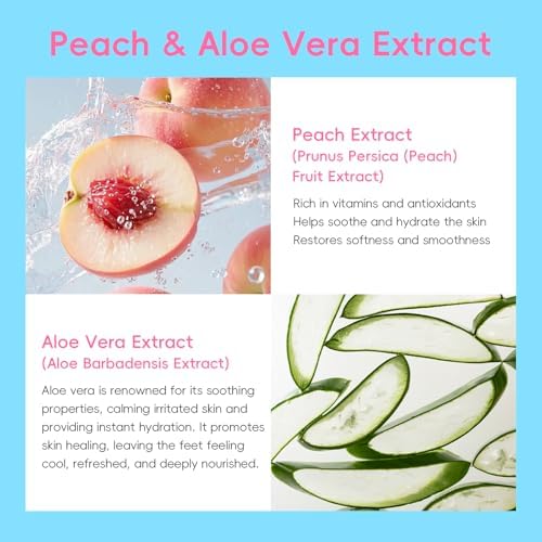 QUIYUM 6 Pairs Peach & Aloe Vera Exfoliating Foot Mask, Foot Peeling Masks - Image 4