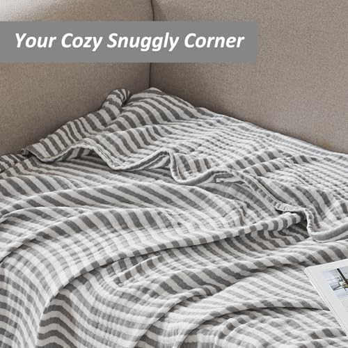 EMME Cotton Muslin Blanket Couch 4-Layer Breathable Gauze Soft Lightweight Bed Blankets Adults Grey Queen (90" x 90") - Image 4