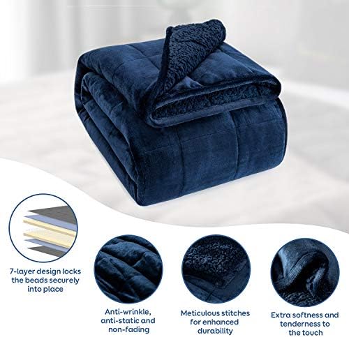 Cottonblue Weighted Blanket 15lbs for Queen Bed, Weighted Blankets for Adults, Fuzzy Soft Sherpa Flannel Throw, Cozy Plush Blanket for Sofa Bed,60 x 80 inches,Navy Blue - Image 4