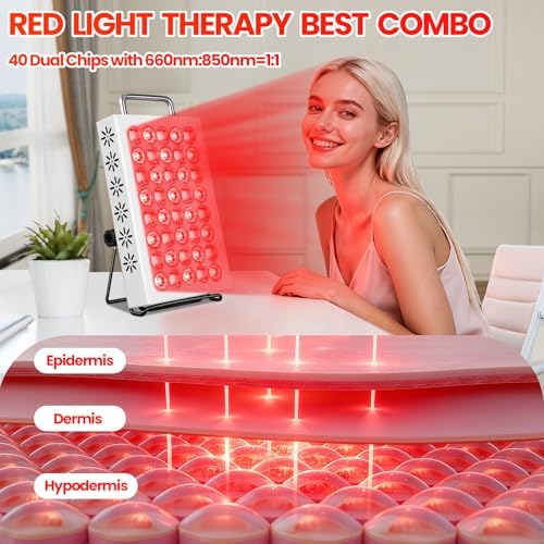 AearKing Red Light Therapy for Face and Body, 660nm & 850nm Near Infrared Red Light Therapy Panel with Adjustable Stand, Portable Dual Chip LED Red Light Therapy Lamp with Timer & 5 Brightness Levels - Image 2