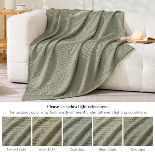 PHF Lightweight Waffle Weave Blanket Queen Size 90"x 90", Soft Woven Summer Blanket for Hot Sleepers - Aesthetic Home Decor for Couch Bed Sofa, Pet Friendly, Dusty Sage - Image 3