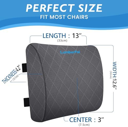 Lumbar Support Pillow for Office Chair, Back Support, Memory Foam, Grey - Image 2