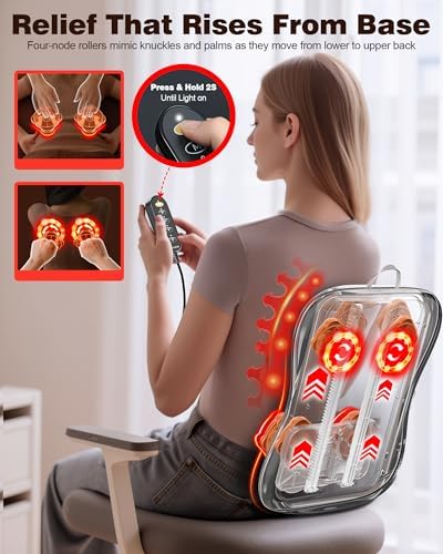 JZBRAIN Shiatsu Back Massager with Heat : Up and Down Rolling Massage - Electric Back Massager for Pain Relief Deep Tissue - Heated Lower Back Massager for Office, Home, Car Use（Black） - Image 2