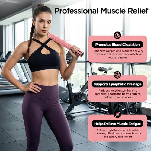 Muscle Roller & Massage Roller Stick for Athletes - Lymphatic Drainage Support, Relieves Muscle Soreness, Cramping & Tightness - Targets Legs, Arms, Back & Calves （Pink ） - Image 6