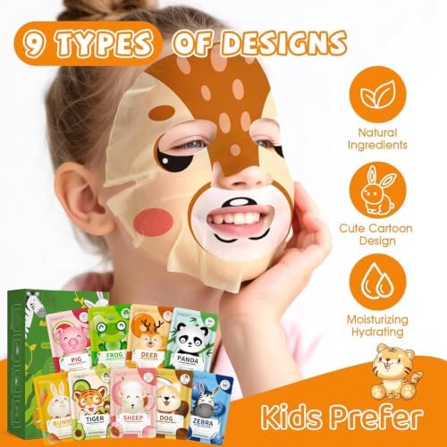 18 Pack Animal Face Mask for Kids, Bulk Sheet Face Masks Skincare for Girls - Image 2