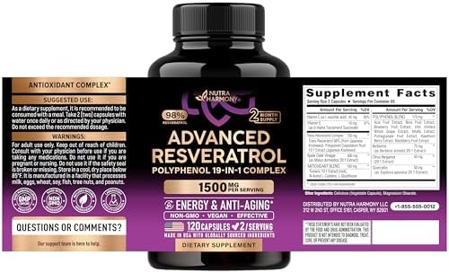 Resveratrol + Berberine, Quercetin, ACV, Acai & Noni Supplement - 120 Caps - Image 2