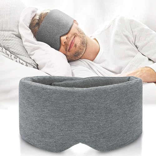 FRESHME Cotton Sleep Eye Mask for Men - Upgrade Design Blackout Side Sleeper Eyes Cover for Night Sleeping, Large Size Wide Soft Travel Airplane Blindfold with Adjustable Velcro Strap for Work Nap by FRESHME