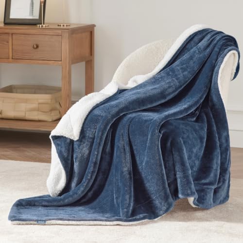 Bedsure GentleSoft Sherpa Fleece Throw Blanket for Couch, Non-Heated, Thick and Warm Throw for Women and Men, Soft Fuzzy Plush Blanket for Winter, Slate Blue, 50x60 Inches - Image 3