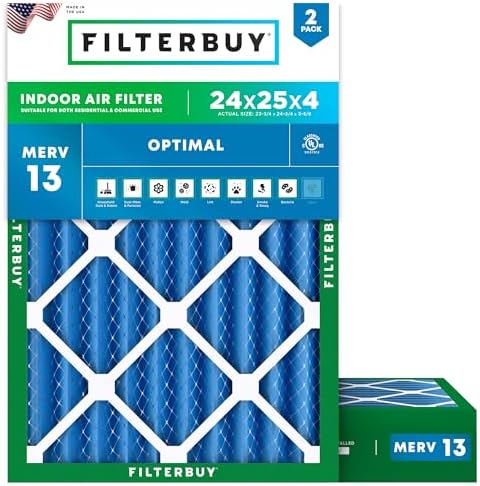 Filterbuy 24x25x4 Air Filter MERV 13 Smoke & Allergy Defense (2-Pack) by Filterbuy