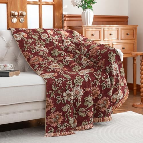 Loom and Mill Vintage Floral Throw Blankets for Bed, Rust Red, 52"x72" - Image 2