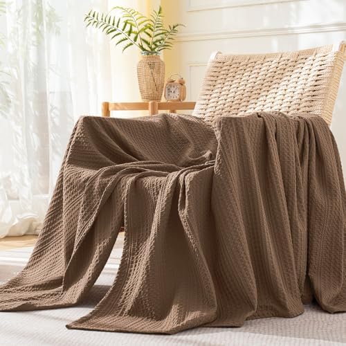 PHF Lightweight Waffle Weave Throw Blanket 50"x 60", Soft Woven Summer Blanket for Hot Sleepers - Aesthetic Home Decor for Couch Bed Sofa, Pet Friendly, Mocha by PHF