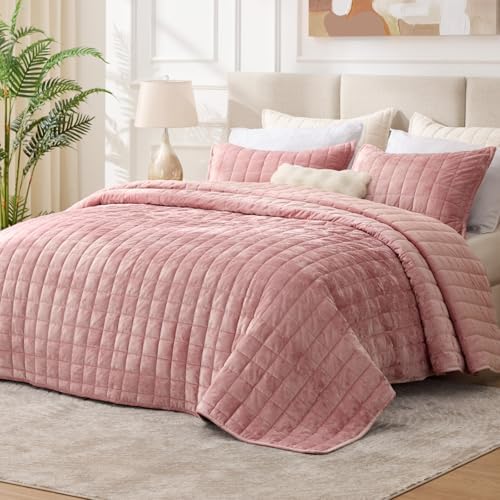 BEDELITE Velvet Quilt Set King Size, Luxury Velvet Comforter Bedding - Image 2