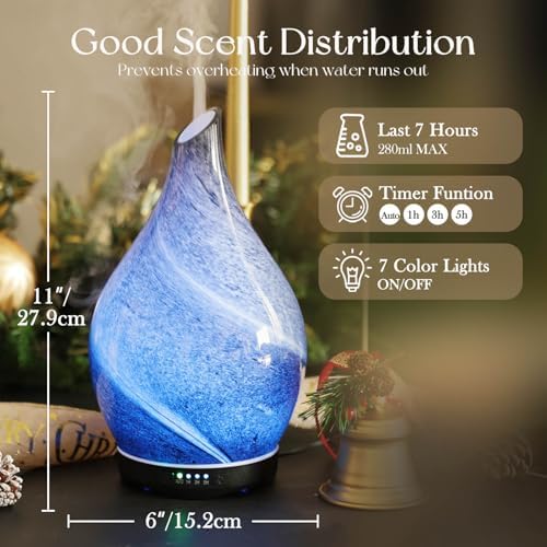 Porseme Essential Oil Diffuser 280ml Handmade Glass Diffuser 7H Runtime - Image 3