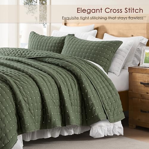 WDCOZY Queen Size Quilts Bedding Sets with 2 Pillow Shams, Lightweight Soft Bedspread Coverlet, Quilted Blanket Thin Comforter Bed Cover for All Season, 3 Pieces, 90x90 inches, Moss Green - Image 3