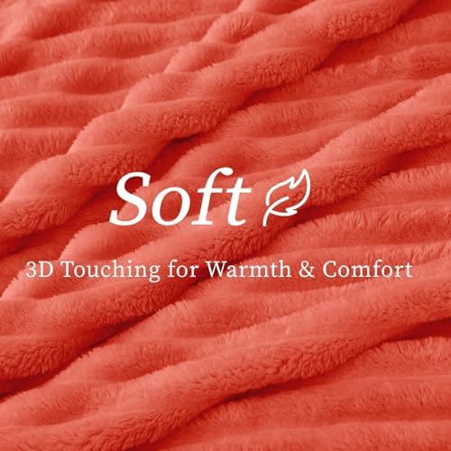 BEDELITE Ribbed Fleece Throw Blanket for Couch, Coral Red, 50"x60" - Image 4