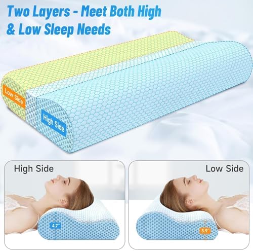 Neck Pillow for Sleeping, Ergonomic Cervical Bed Pillow, Blue Queen Size - Image 5