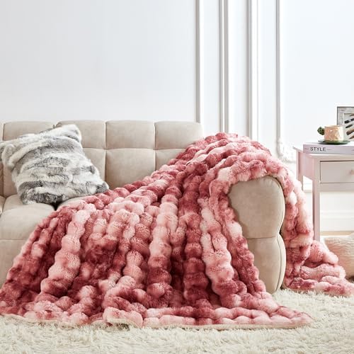60x80 Inches Ultra-Soft Fuzzy Faux Fur Plush Twin Size Blanket - Thick, Warm Sherpa for Couch, Sofa, Bedroom, Camping - Decorative Blanket for Cozy Warmth, Bubble Dusty Rose Tie Dye by Serenhom