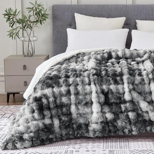 60x80 Inches Ultra-Soft Fuzzy Faux Fur Plush Twin Size Blanket - Thick, Warm Sherpa for Couch, Sofa, Bedroom, Camping - Decorative Blanket for Cozy Warmth, Bubble Light Grey Tie Dye by Serenhom