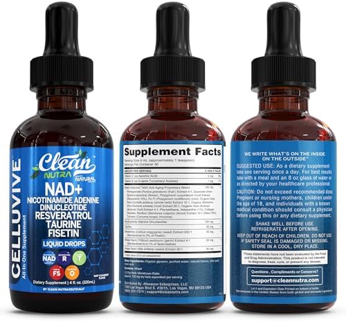 Liposomal NAD Resveratrol Supplement Liquid Drops for Women Taurine Fisetin Grape Seed Quercetin Berberine Astaxanthin Pterostilbene Spermidine Fo Ti Gotu Kola Anti Aging CelluVive by Clean Nutra 4oz - Image 5