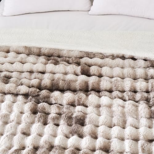 50x60 Inches Ultra-Soft Fuzzy Faux Fur Plush Throw Blanket - Thick, Warm Sherpa for Couch, Sofa, Bedroom, Camping - Decorative Blanket for Cozy Warmth, Bubble Brown Tie Dye - Image 5