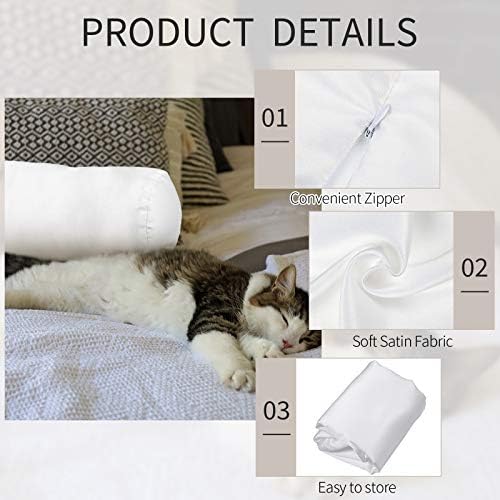 Tatuo 2 Pieces White Cervical Round Pillow Cover for Neck Roll Pillow Cervical Neck Roll Memory Cylinder Round Cushion(Artificial Silk,17 x 4 Inch) - Image 3