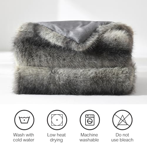 HORIMOTE HOME Luxury Faux Fur Throw Blanket, Non-Shedding 50"x60" Fur Blanket Throw, Ultra Soft Blankets for Bed, Couch and Sofa, Premium Soft, Thick Fluffy Throws, Grey Black Stripes - Image 4